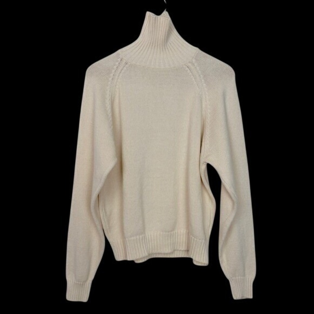 VTG Lands End Chunky Knit Turtleneck Drifter Sweater Sz M Cream Old Money Preppy